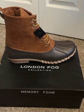 London Fog Tan and Dark Brown Waterproof Lace-Up Boots
